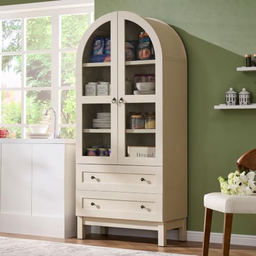 IFGET 71" Tall Arched Kitchen Pantry, Kitchens Storage Cabinets, Cream