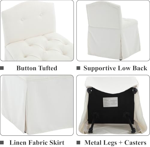White Makeup Vanity Chair with Back & Wheels