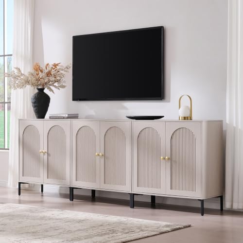 IFGET 92.63"W Modern Arch Sideboard Buffet Cabinet with Storage, Light Grey