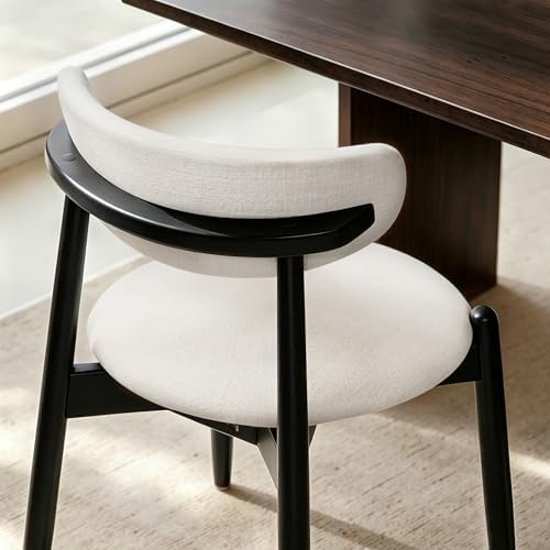 CHUN YI Dining Chairs Set of 2, Wooden Dining Room Chairs with Ergonomic Curved Back, Upholstered Mid Century Modern Kitchen Chairs, Cream/Black