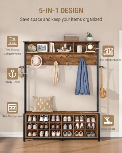 Hzuaneri Hall Tree with Shoe Storage Bench, Entryway Bench with Coat Rack
