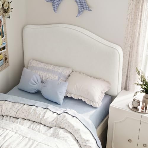 Pinmoco Twin Upholstered Headboard, Height Adjustable Velvet, Ivory