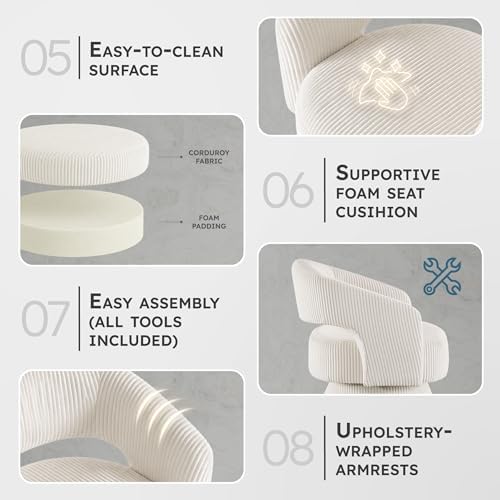 Lexicon Modern Comfy Corduroy 360 Degree Swivel Accent Chair, Beige