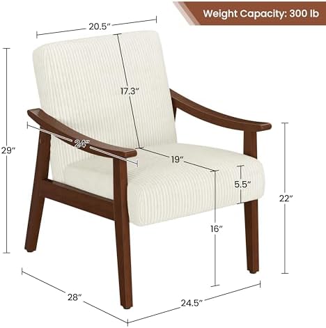 Yaheetech Accent Chairs, Mid-Century Corduroy Fabric Armchairs, Beige