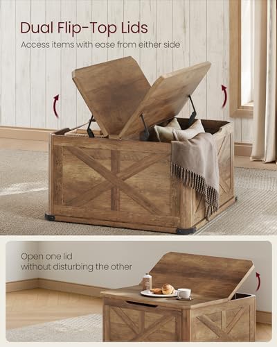 VASAGLE Farmhouse Coffee Table with Storage, Flip-Top Lids