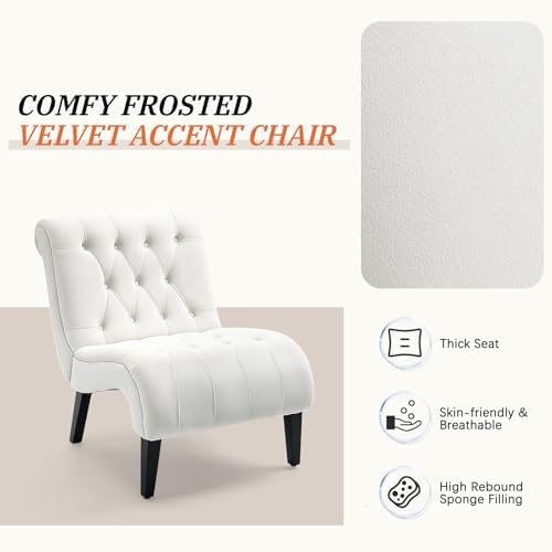 AVAWING Armless Velvet Tufted Accent Chairs with Wood Legs Set of 2, Beige