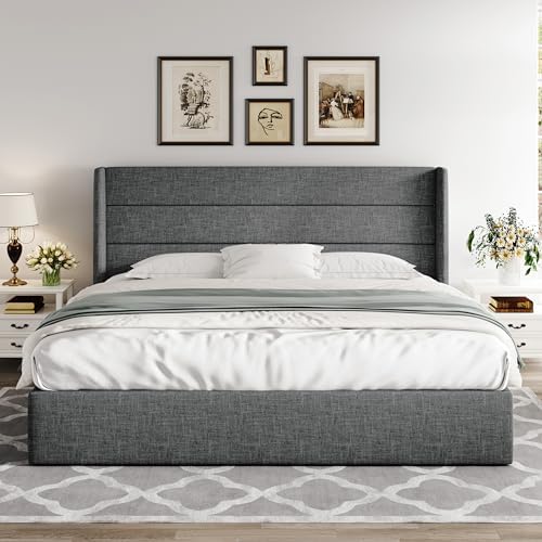Allewie King Size Lift Up Hydraulic Storage Bed Frame Dark Grey