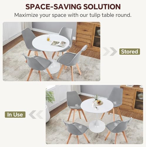 31.5" Tulip Round Dining Table with Metal Pedestal White