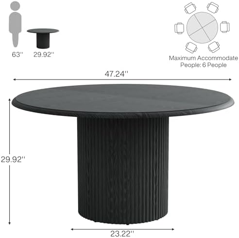Tribesigns 47" Round Dining Table for 4, Farmhouse Kitchen Table with Metal Base, Modern Small Dinner Table for Dining Room,Kitchen (Chairs Not Included)