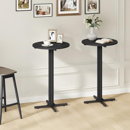 YATINEY Round Bar Table Set of 2, Counter Height Pub Table, Bar Height Cocktail Table, Versatile Use, for Dining Room, Kitchen, Bar, Pub, Cafe, Black BT10L2BB