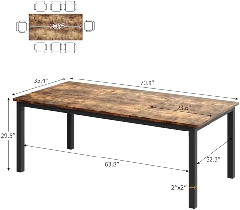 GarveeHome 71in Industrial Dining Table for 6 People