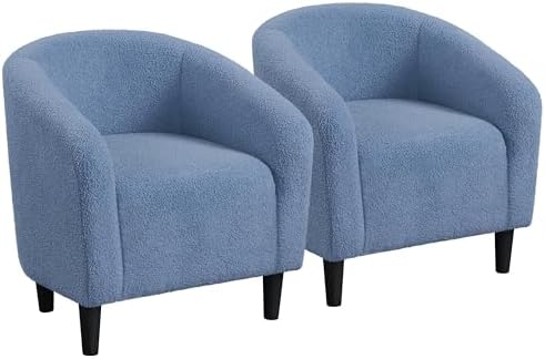 Yaheetech Compact Sherpa Accent Chairs Set of 2 for Small Spaces, Blue