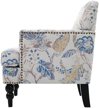 Christopher Knight Home Eve Modern Upholstered Club Chair, Wooden Living Room Accent Chair, Bedroom Comfy Reading Chair, Multifunctional Armchair, Beige+Blue