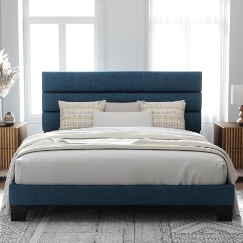 Allewie Cal King Size Platform Bed Frame with Fabric Upholstered Headboard