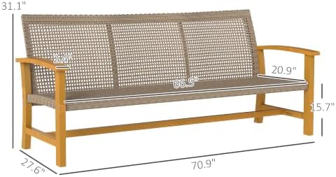 Outsunny Wicker Outdoor Couch 3-Seat Patio Sofa 1000 lbs. Capacity Teak