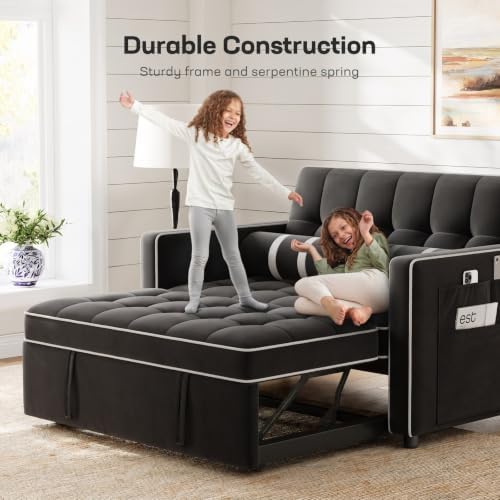 Marsail Futon Sleeper Sofa Bed, Convertible Pull Out Couch, Graphite Black