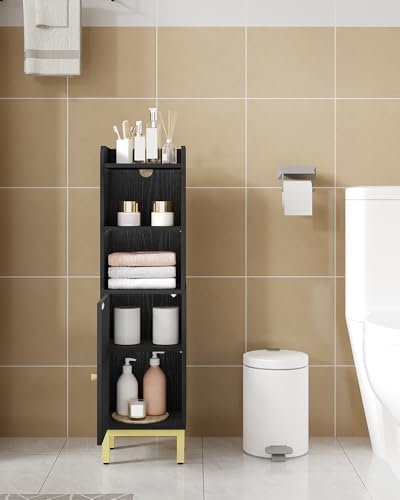 Hzuaneri Bathroom Storage Cabinet, Small Corner Floor Cabinet | Narrow Toilet Paper Holder, Bathroom Organizer with Adjustable Shelf, 2 Doors, for Small Spaces, Blsck BC38204GV1