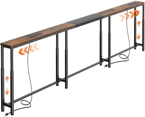 Huuger Narrow Console Table with Power Outlets & USB-C, Rustic Brown