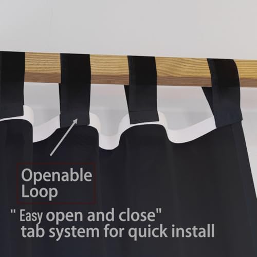 Linentalks Black Canopy Bed Curtains - 8 Panels Set with Tiebacks, Easy Open & Close Tabs, Quick Install for 4 Poster Bed or Queen Bed Frames, Romantic Touch for Bedrooms, Canopy Bed Curtains Queen