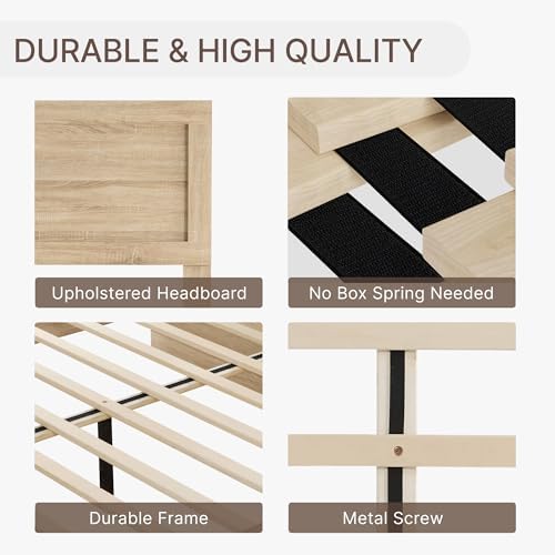 KISLOT 3-Piece Bedroom Set, Bed Frame & 2 Nightstands, Natural, Full