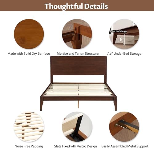 Merax Full Size Bamboo Platform Bed Frame with Tall Headboard, Espresso