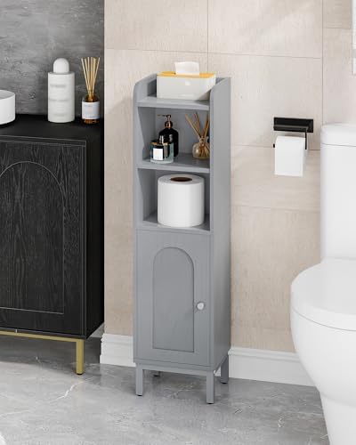 Hzuaneri Bathroom Storage Cabinet, Small Corner Floor Cabinet | Narrow Toilet Paper Holder, Bathroom Organizer with Adjustable Shelf, 2 Doors, for Small Spaces, Gray BC38221GR