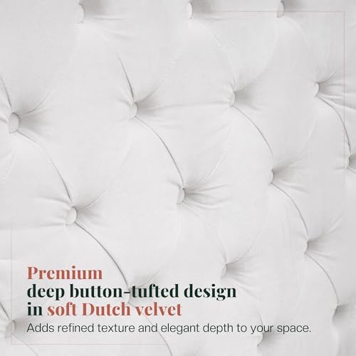 Jocisland Queen Canopy Bed Frame Velvet Upholstered Headboard, Cream
