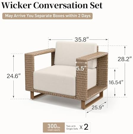 2pcs Patio Furniture w/10'' Thick Cushions, Outdoor Chairs Set of 2, Beige