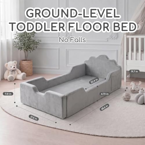 oaskys Toddler Floor Bed, No Assembly Needed Toddler Bed for Ages 3-8, Super Soft Frameless Foam Design with Removable Machine Washable Cover, Low to Ground Camas para Niños Bed
