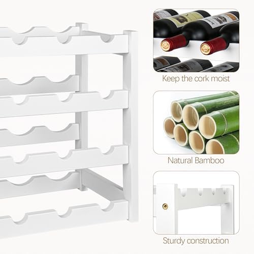 VASMIA Wine Rack, 4-Tier Bamboo Wine Racks Countertop,Sturdy and Durable Wine Storage Cabinet Shelf,16 Bottles Wine Holder for Kitchen Pantry, White