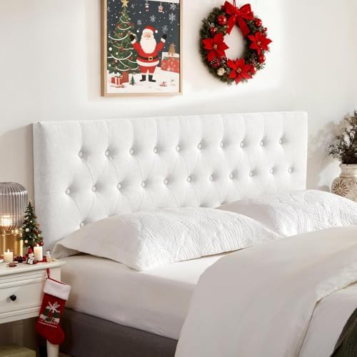 Tufted Upholstered Headboard Full Size, Adjustable Height 37- 51 in, White