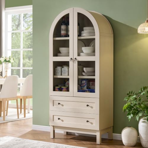 IFGET 71" Tall Arched Kitchen Pantry, Kitchens Storage Cabinets, Cream