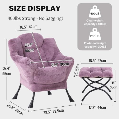 Tiita Lazy Chair with Ottoman, Comfy Reading Accent Chair, Plush Purple