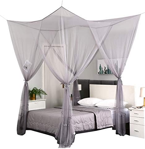 Mengersi 4 Corner Post Elegant Canopy Bed Curtains for Full Queen King Bed,Mosquito Net Suitable for Indoor Outdoor Net(Gray, L87xW79xH98 inch)