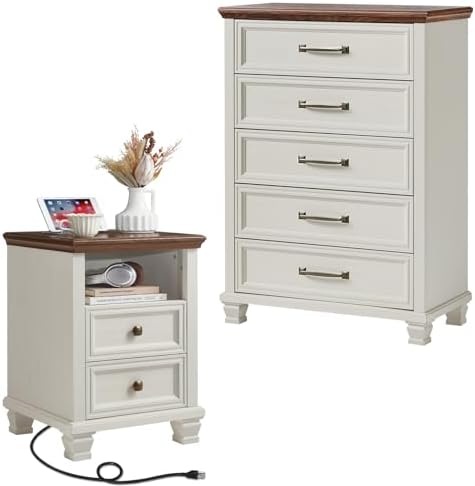 SAVOR LIFE Farmhouse Dresser and Nightstand Set of 2, White