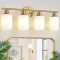 Zarbitta 4-Light Bathroom Light Fixtures, Brushed Gold Modern Vanity Lights with Milky White Frosted Glass Shades, Bathroom Wall Lamp for Mirror Kitchen Living Room