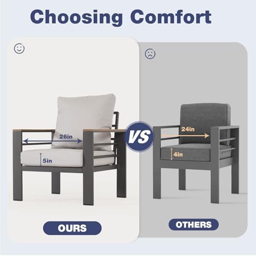 Aoxun Aluminum Patio Furniture Set 2 Seats, Oversized Outdoor Sectional with Washable Thick Cushions,Patio Conversation Sets for Porch, Balcony, Deck