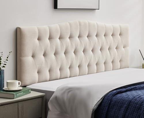 Tufted Upholstered King Size Headboard Only, Adjustable 38-50 in, Beige