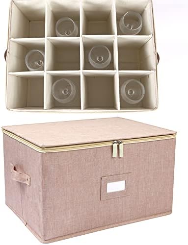 Wine Glass Storage Box, Stemware Storage Containers Cases with Dividers