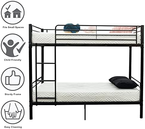 Bonnlo Bunk Bed Twin Over Twin for Kids/Teens/Adults Heavy Duty 2 Decker Bed with Flat Ladder and 13 inches High Guardrail, Metal Space Saver Bed with Stairs, Black