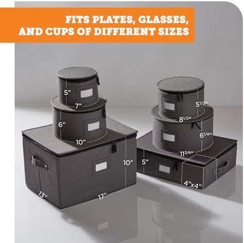 storageLAB 6-Piece China Storage Set | Plates, Mugs & Wine Glasses | Gray