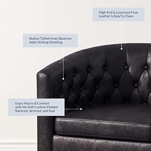 BELLEZE Brown Accent Chairs for Living Room, Set of 2 Elegant Arm Chairs, Upholstered Tufted Barrel Chairs Club Chairs for Bedroom with Sturdy Legs and Faux Leather - Berlinda (Brown)