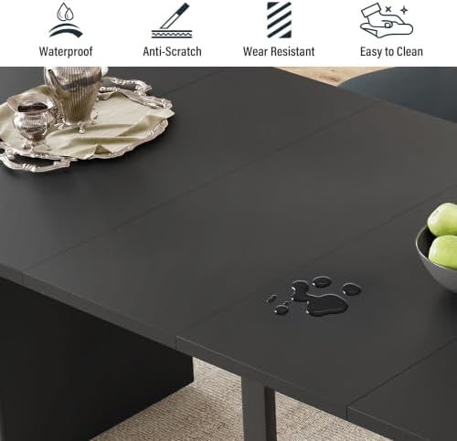 weselon 42"-120" Extendable Dining Table for 4-14, Expandable Oval Dining Room Table with Fluted Pedestal Base & Reinforced Metal Support Leg, Extra Large Modern Kitchen Table (Black)