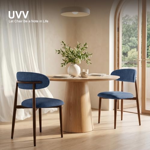 UVV Dining Chairs Set of 2, Metal Kitchen Chairs with Modern Fabric Upholstered for Dining Room, Navy Blue