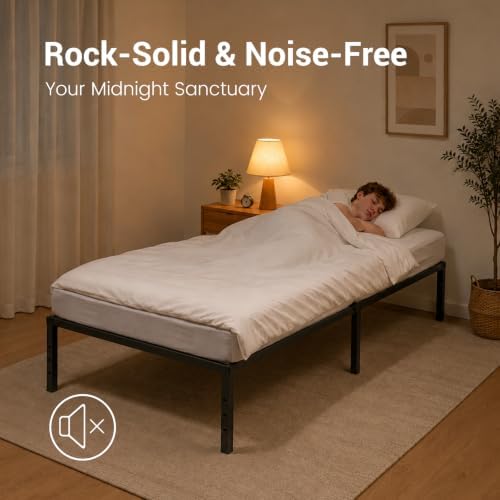 Twin Platform Bed Frame, Modern Metal Design with Underbed Storage Space
