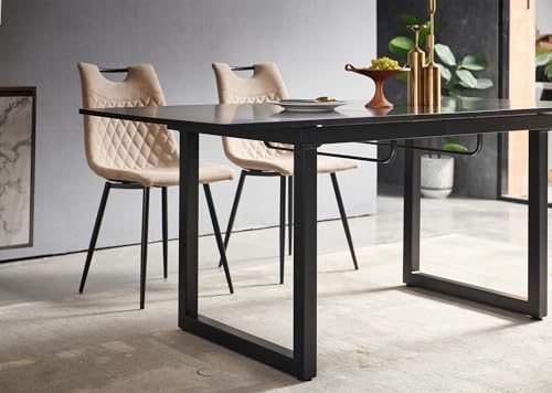 55''- 71'' Extendable Dining Room Table, Expandable Dining Table with Metal Leg, Modern Mid Century Large Table, for 2-6 Person, Black