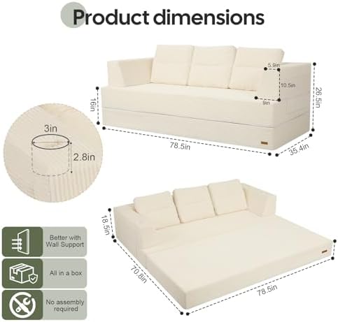 COMAX Futon Sofa Bed, Convertible Sofa Bed, Folding Boneless Couches