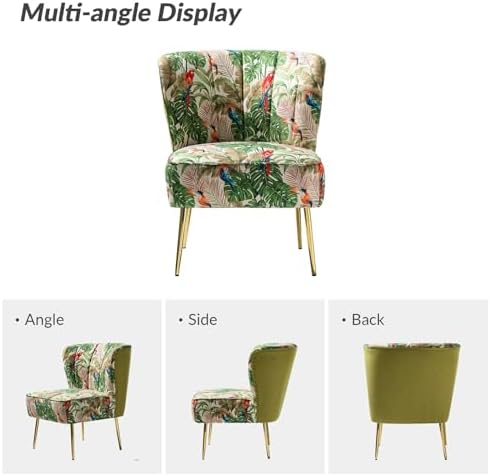 HULALA HOME Accent Chair with Golden Metal Legs, Comfy Tufted Wingback Living Room Chair Floral Fabric Small Armless Side Chair, Upholstered Slipper Chair for Bedroom, Reading Room Flower Print