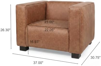 Christopher Knight Home Goyette PU Leather Upholstered Accent Chair, Modern Club Chair, Bold Boxy Silhouette Armchair, Single Sofa with Block-Leg Base, Living Room Lounge Chair Indoor, Cognac Brown