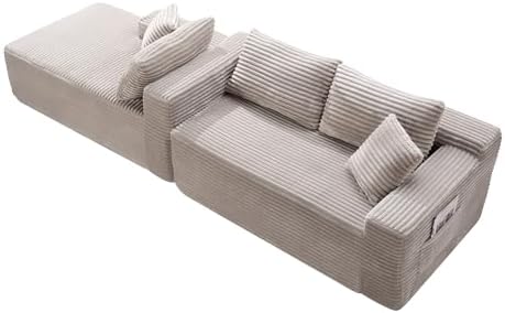 95" L-Shaped Left Facing Cloud Sectional Couch for Living Room, Modular Compressed Boneless Sectional Sofa Corduroy Boneless Corner Foam Sofa W/Chaise Lounge and Pillows